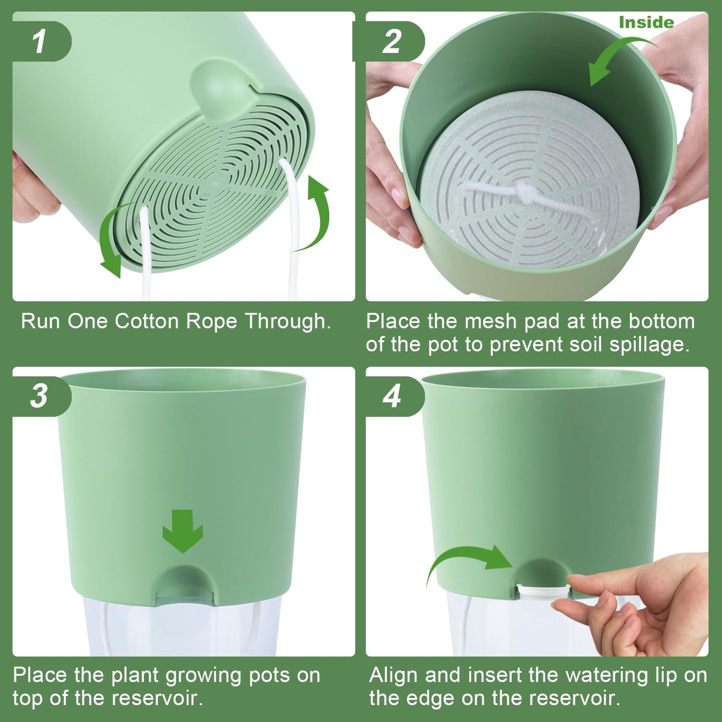 Oliz Plant Pots Indoor 4 Packs Self Watering Pots for Indoor Plants 7.4/6.3/6.3/4.9 inchs, African Violet Pots Planter with Visible Reservoir Self Watering Planter for Herb, House Plant Planting