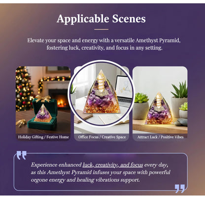 L&A Amethyst Orgonite Pyramid Decor – Focus & Stress Relief Crystal for Office Desk – Natural Healing Stone for Success, Productivity, Meditation & Valentine’s Gift (Purple, 2.4")