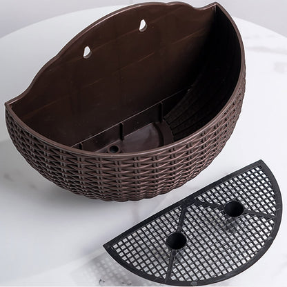 Hanging Planter Pot, Wall and Railing Hanging Planters with S Hooks, Half Round Imitation Rattan European Style Wall Flowerpot Rustic Decorative Flower Basket for Home Balcony(#21 * 16.5cm Brick red)