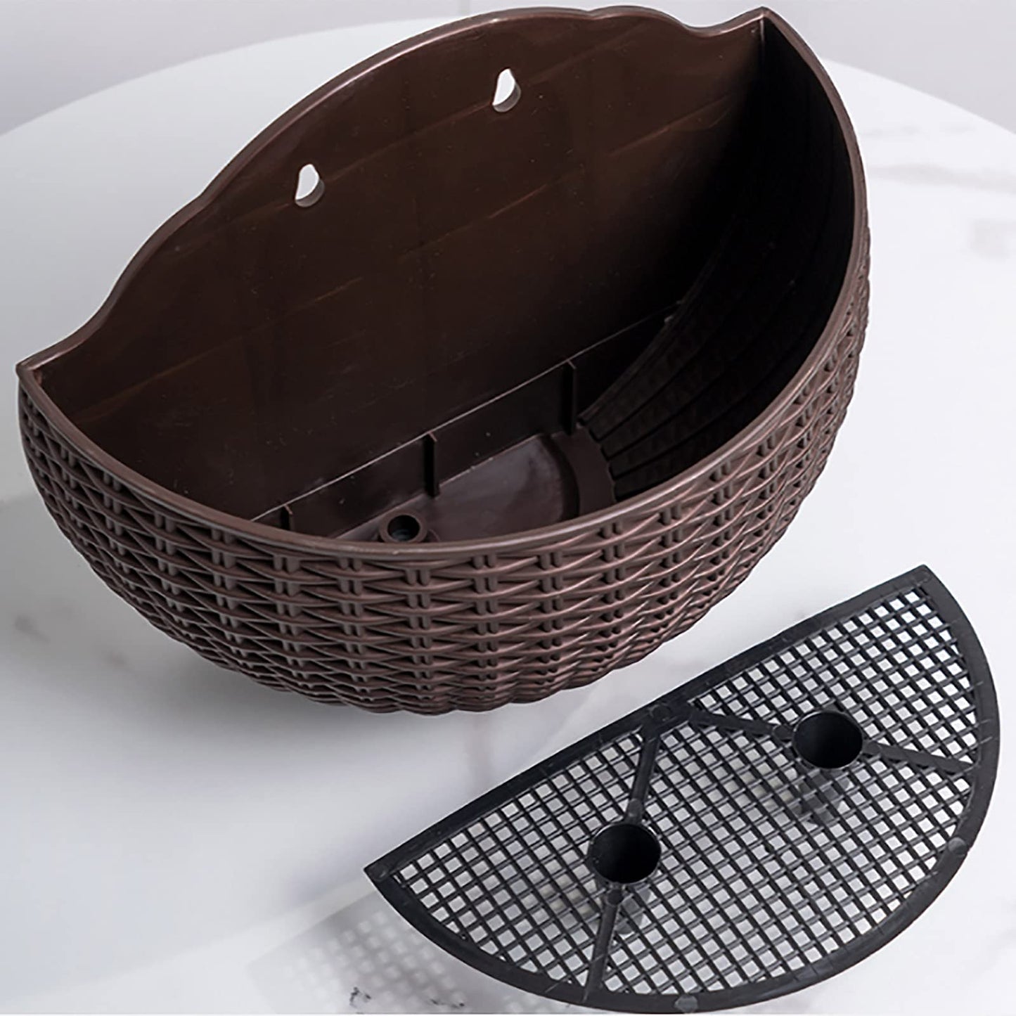 Hanging Planter Pot, Wall and Railing Hanging Planters with S Hooks, Half Round Imitation Rattan European Style Wall Flowerpot Rustic Decorative Flower Basket for Home Balcony(#26 * 20.5cm Wine red)