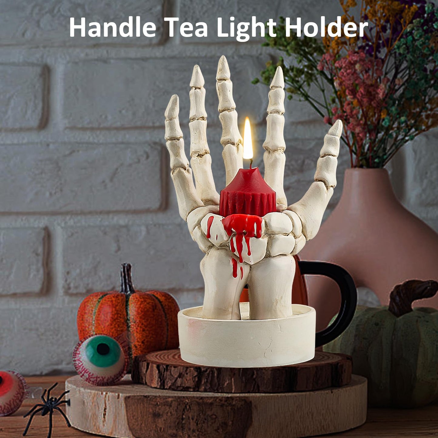 Halloween Decorations Indoor Skeleton Hand Ring Holder Tealight Candle Holder for Gothic Table Decor Jewelry and Earring Organizer White
