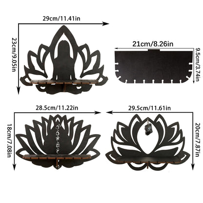 Artilady Lotus Flower Crystal Shelf -3 Pack Floating Shelves for Wall Bedroom Decor Black Cute Display Shelf Yoga Decor for Crystals and Stones Aesthetic Boho Room Decorations Witchy Gift for Wome
