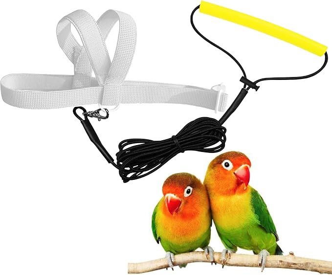 VANFAVORI Adjustable Bird Harness with 80 Inch Leash, XS Size for Peony Parrot Love Bird Weight 40-55 Grams with Outdoor Flying Training Rope, White