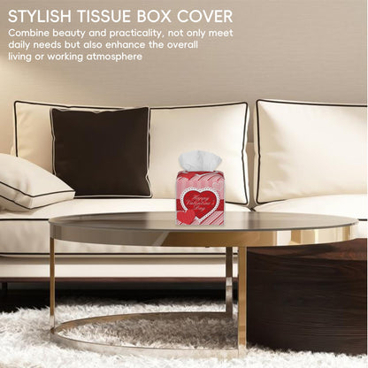 Tissue Box Cover Leather Tissue Box Holder Cube Tissue Case Cover Facial Paper Organizer Dispenser for Bathroom, Vanity Countertop, Office Desk (Red Heart)