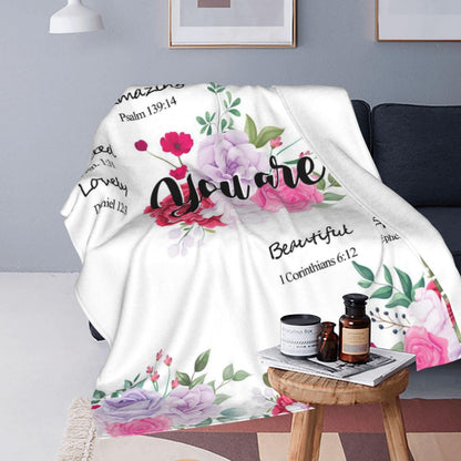 QDVXZA Christian Gifts for Women, Soft Throw Blanket with Flowers and Bible Verse, Cozy Flannel Spiritual Blanket for Couch, Inspirational Gifts for Sister, Friend, Daughter, Halloween Decor,50"x 60"