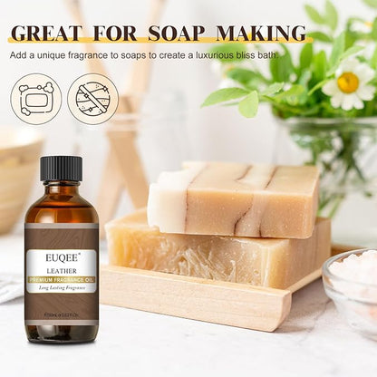 EUQEE Leather Fragrance Oil, 2.02 Fl oz/ 60ml Essential Oils for Diffuser, Candle Making, DIY Soap with Glass Dropper