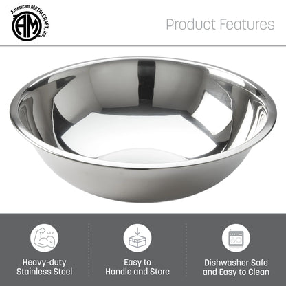 American Metalcraft 16" Stainless Steel Mixing Bowl - 13-Quart Durable Metal Bowls for Mixing, Large Stainless Steel Bowl