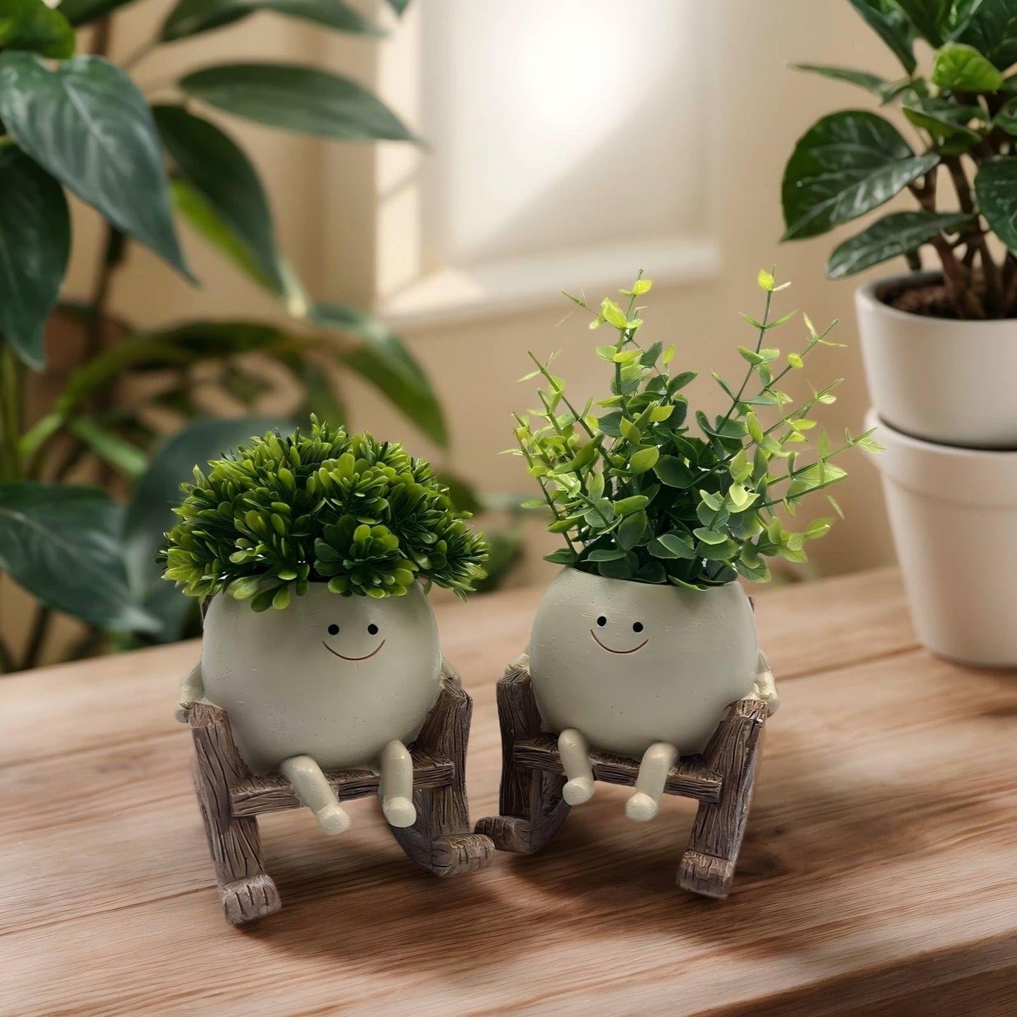 JaStara Dual-Purpose Small Fake Plants,Smiley Face Flower Pot Head Planter Include Detachable Fake Plant for Bathroom Kitchen Office Farmhouse Room Decor, Gift Ideal for Indoor Outdoor Decor