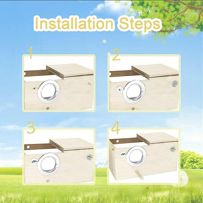 Tfwadmx Parakeet Nesting Box, Transparent Bird Nest Breeding Box, Wood Parrot Nest Box with Perch Bird Cage House for Cockatiel Lovebirds Budagie Canary Finch (M)