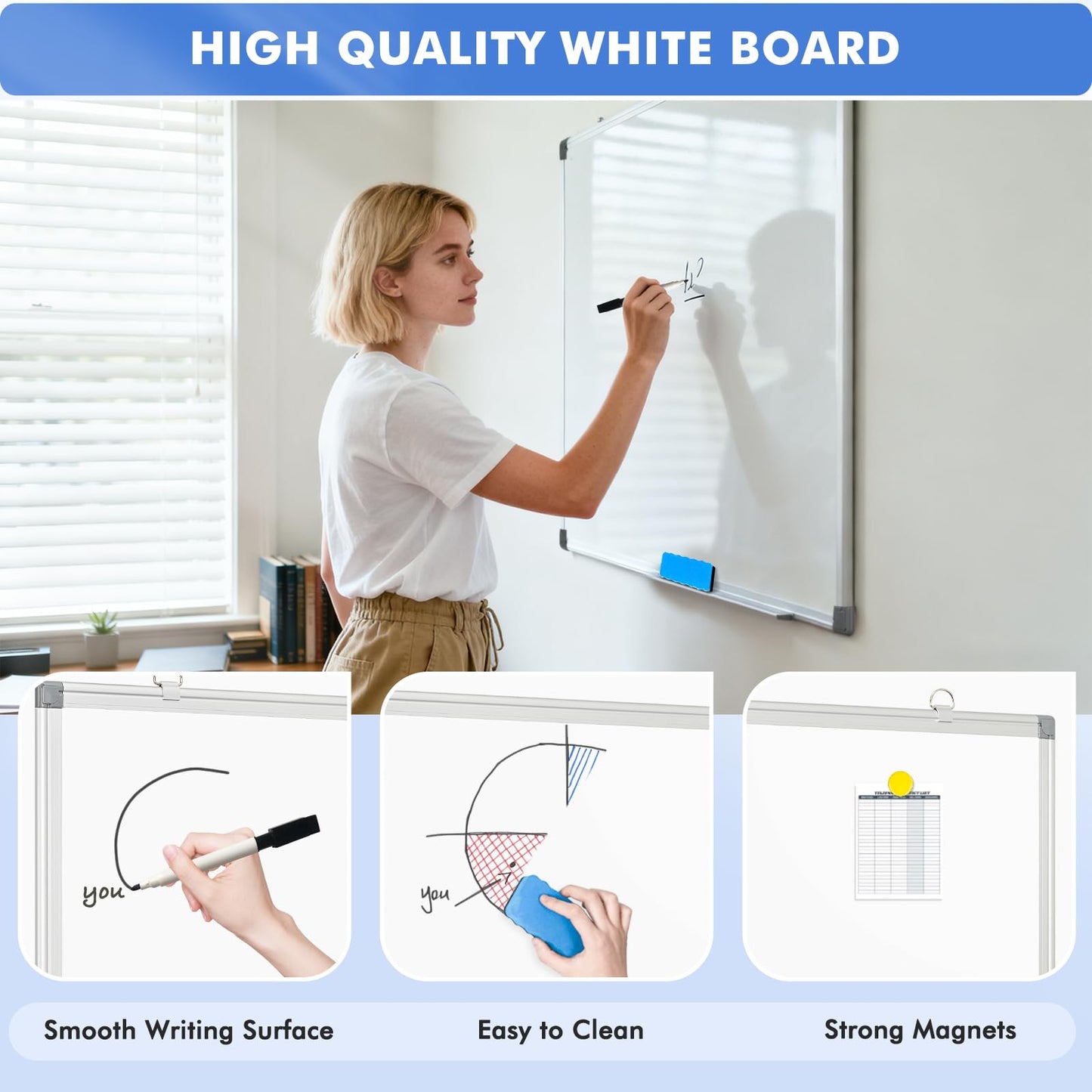 WALGLASS 2 Pack White Board, 24" x 18" Double-Sided Dry Erase White Board for Wall, Hanging Mounted Whiteboard, Horizontal or Vertical Silver Aluminium Frame for Home, School, Office, Kitchen