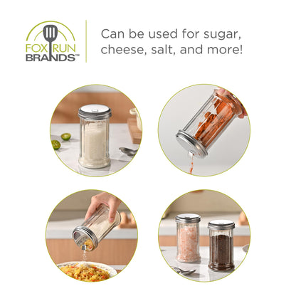 Fox Run Classic Glass Sugar Shaker, 12 Ounce Salt and Sugar Container With Stainless Steel Lid