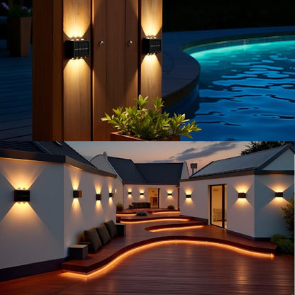 ASLIDECOR Solar Fence Lights Up and Down, 2 Pack Small Solar Step Light Waterproof, Warm White Deck Lighting Illuminate Outdoor for Patio Shed Pool
