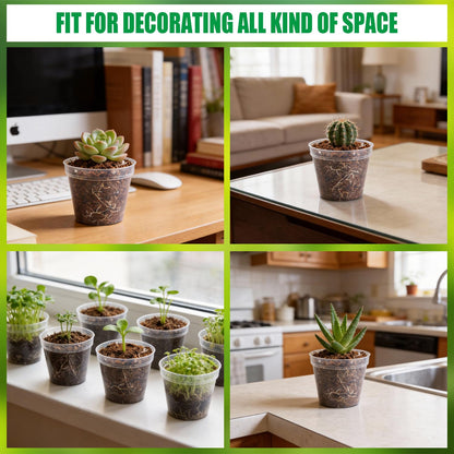 BTPLASTIK 200 Pack 2.5 Inch Clear Nursery Pots with Drainage Hole, Transparent Seed Starter Pots, Sturdy Plastic Plant Pot for Planting Seedlings Vegetables Herbs, Gardening Gifts