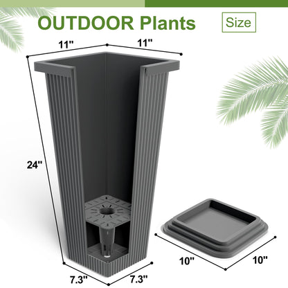 YESUNEED 24-Inch Tall Planters Set of 2 for Outdoor and Indoor Use,Tapered Flower Pots with Drainage Tray, Front Porch and Patio Decor,Ideal for Large Plants (Stripes-Grey)