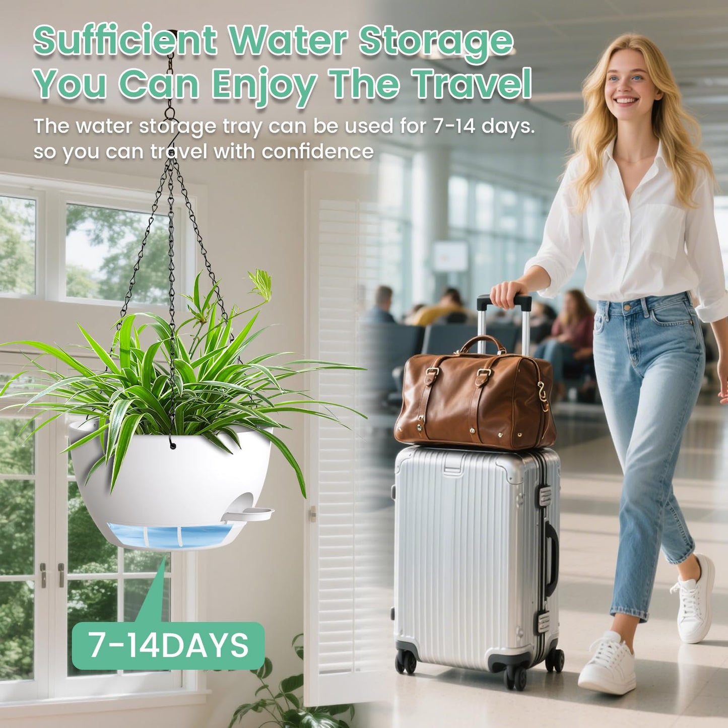 UOUZ Set of 3-10 Inch Self Watering Hanging Planters for Indoor Outdoor，Hanging Plant Pots with Drainage & Removable Tray, Hanging Pots for Pothos Plant, Spider Plants, Ferns, Balcony & Patio, White