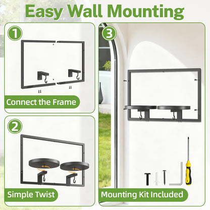 iDavosic.ly Wall Plant Picture Frame Holder with 2 Trays for Indoor, Metal Stand with Hanging Hooks, Floating Flower Display Decor, Space Saving & Easy to Assemble (Pots/Chains/Plants Not Included)
