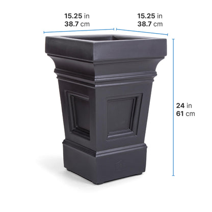 Step2 Atherton Square Planter, Large Planters for Outdoor Plants, Gardening and Flower Pot for Patio or Porch, Efficient Drainage, Durable Plastic, Onyx Black