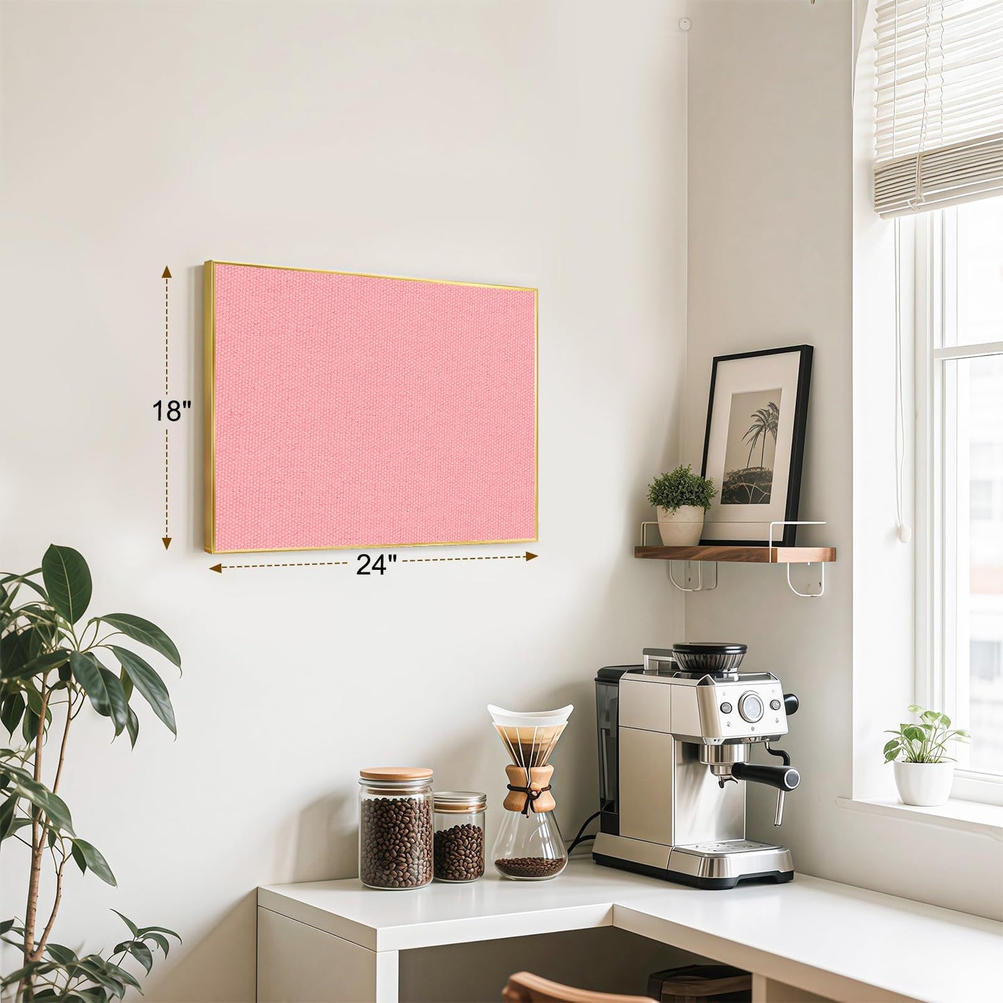 QUEENLINK Linen Bulletin Board 24" x 18", Fabric Pin Board with Gold Aluminum Frame, Decorative Vision Board for Home Office, Bedroom & Dorm Wall Decor, Includes 10 Push Pins, Pink