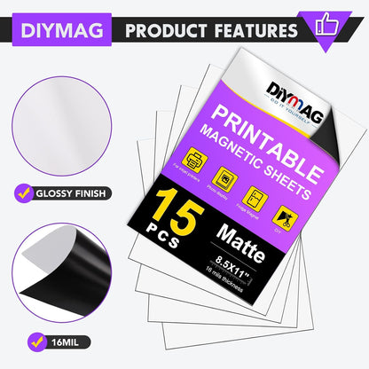 DIYMAG Printable Magnetic Sheets, 15Pcs 8.5 x 11 Inch Flexible Magnet Sheets Matte Non Adhesive Magnetic Paper for Inkjet Printer Photo DIY Crafts