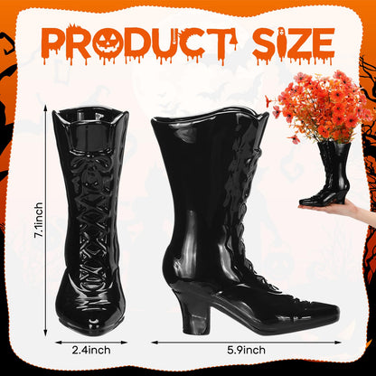 Ninehaoou 1 Pairs Halloween Flower Vase 7.1 Inch Witch Boot Vase Black Ceramic Gothic Planter Halloween Table Centerpieces for Indoor Outdoor Home Office Decor