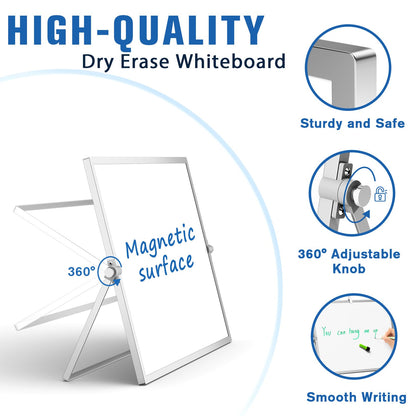 Grtard Dry Erase Magnetic White Board, 16''x12'' Double-Sided Desktop Whiteboard with Stand, Portable Small Whiteboard Set, Dry Erase Board for to-Do Lists, Planning & Office, Home