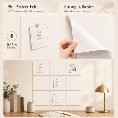 Baysola Felt Bulletin Board Panels 36 x 24 Inch Self Adhesive Wall Tiles Cork Board Alternative for Office Classroom Photos Notes 6 Pack