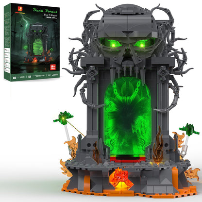 JMBricklayer Dark Portal Building Set for Adults, Gothic Skull Gate with LED Light, Fantasy Demon Door Display Model Kit,Home Office Decor, Halloween Collectible Gift for Gamers Men 1144PCS
