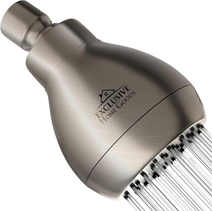 High Pressure Shower Head - Powerful Deluxe Bathroom Showerhead with Strong Spray Stream and Small Silicone Nozzles - Universal Fit Works with High and Low Water Flow Showers (Brushed Nickel)-1.8 GPM