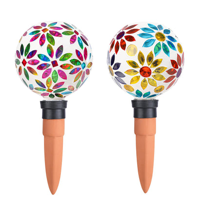 Chonsun Terracotta Watering Spikes Mosaic Watering Globes for Outdoor Plants 2 Pack Automatic Plant Waterer Watering Devices Water Bulbs