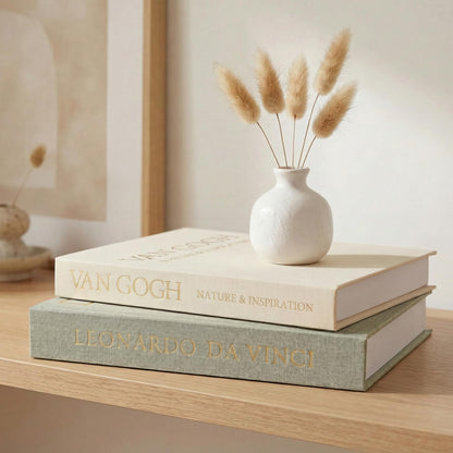 Aesthetic Decorative Books - Set of 2 Linen Boxes with Gold Lettering, Enhance Your Coffee Table, Bookshelf or Mantle Decor - Fake/Faux Books for Home Decoration, Photo & Keepsake Storage