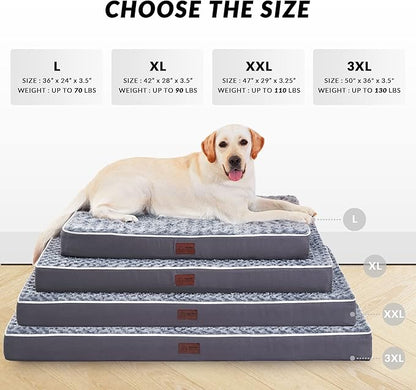 Figopage Orthopedic Dog Beds Large Sized Dog, Memory Foam Dogs Bed with Removable Cover, Washable Pet Mat Non-Slip Bottom, Waterproof Pet Crate Pad, 50×36, Grey