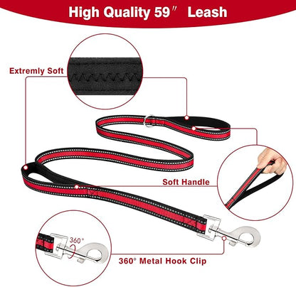 WINSEE Pet Harness Collar and Leash Set, All-in-one Reflective Dog Harness No Pull with Adjustable Buckles for Puppies, Small, Medium, Large, and Extra-Large Dogs (Small, Red)