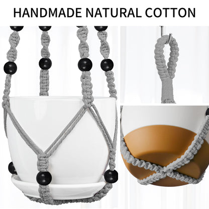 IDEEEPAN Macrame Plant Hanger - Fits 4 to 13 inches Pots for Indoor Outdoor, 35"/29"/23" Different Sizes Set, Gray (POTS NOT Included)
