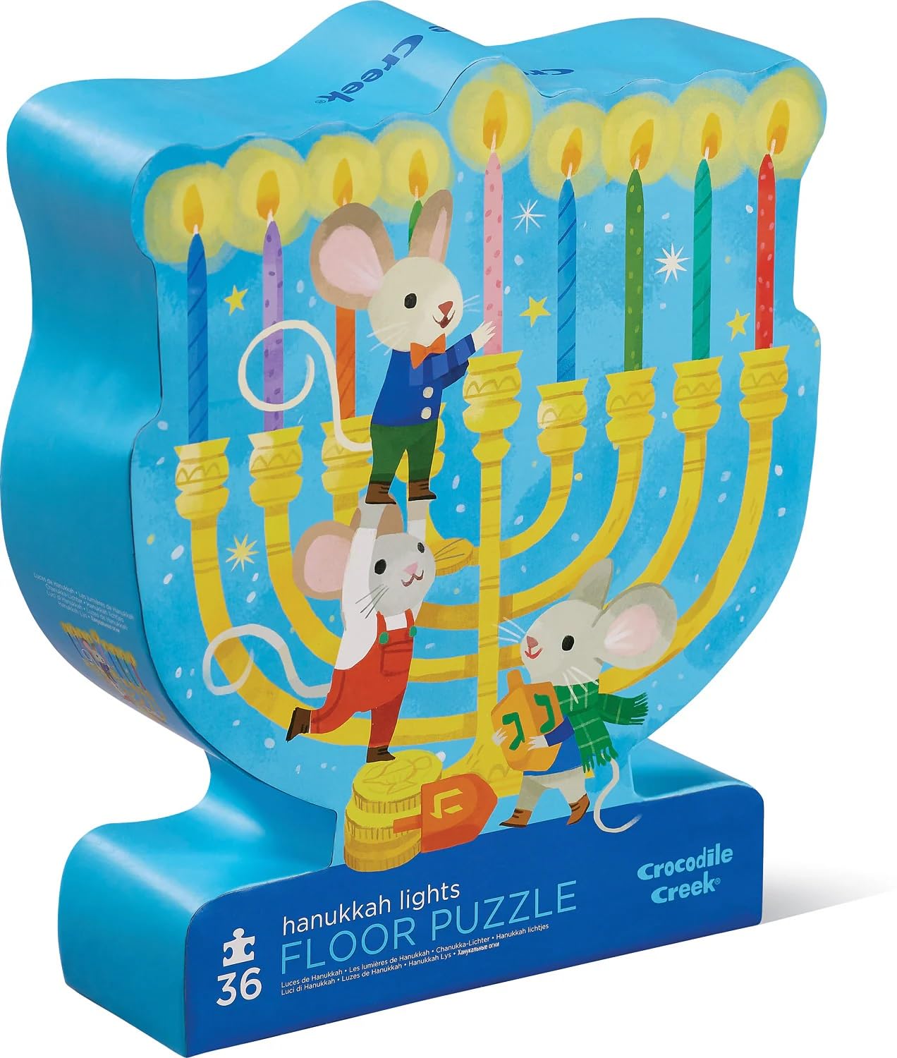 Crocodile Creek 36-Piece Jigsaw Floor Puzzle with Heavy-Duty Shaped Box for Storage, Large 20" x 16" Completed Size, Designed for Kids Ages 3 Years and up, Hanukkah Lights