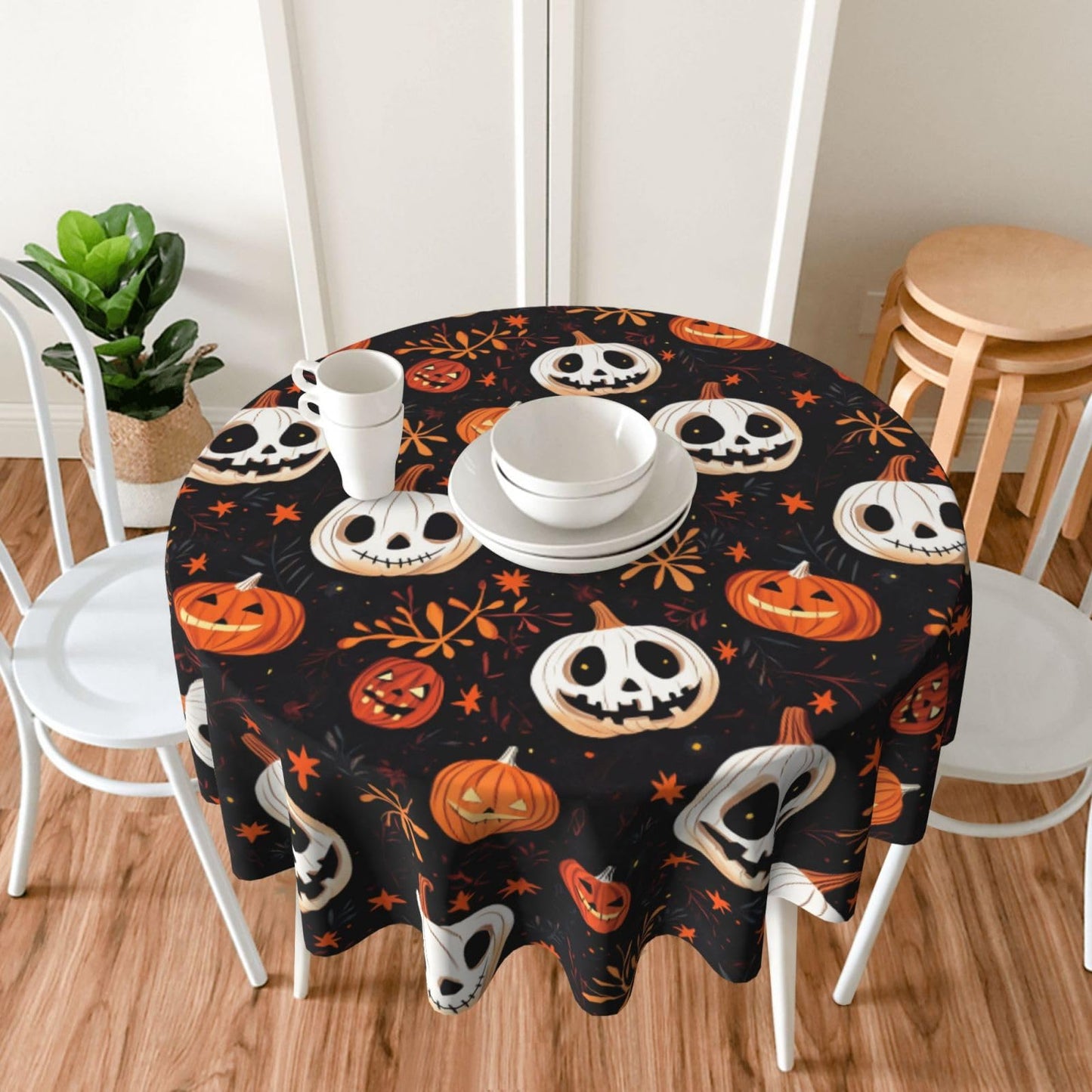 Halloween Pumpkin Round Tablecloth 60 Inch, Halloween Decorations Round Table Cloth for Halloween Holiday Picnic Party Kitchen/Home Dining Decor
