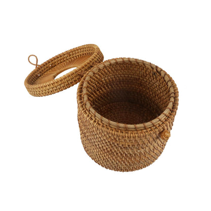 Risbay 1PCS Rattan Round Tissue Box Cover Tissue Box Holder Decorative Woven Facial Tissue Holder