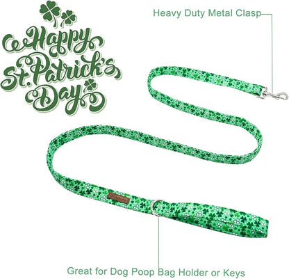 St. Patrick's Dog Leash Match Dog Collar, Sturdy Durable St. Patrick's Cotton Dog Leash, Lucky Shamrock Dog Training Leash for Small Medium Large Dog, Spring Dog Leash