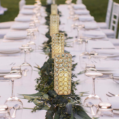 Elegant Crystal Column Vase/Candle Holder, Cylinder Flower Display Tabletop Centerpiece for Weddings & Home Decor (4, Gold)