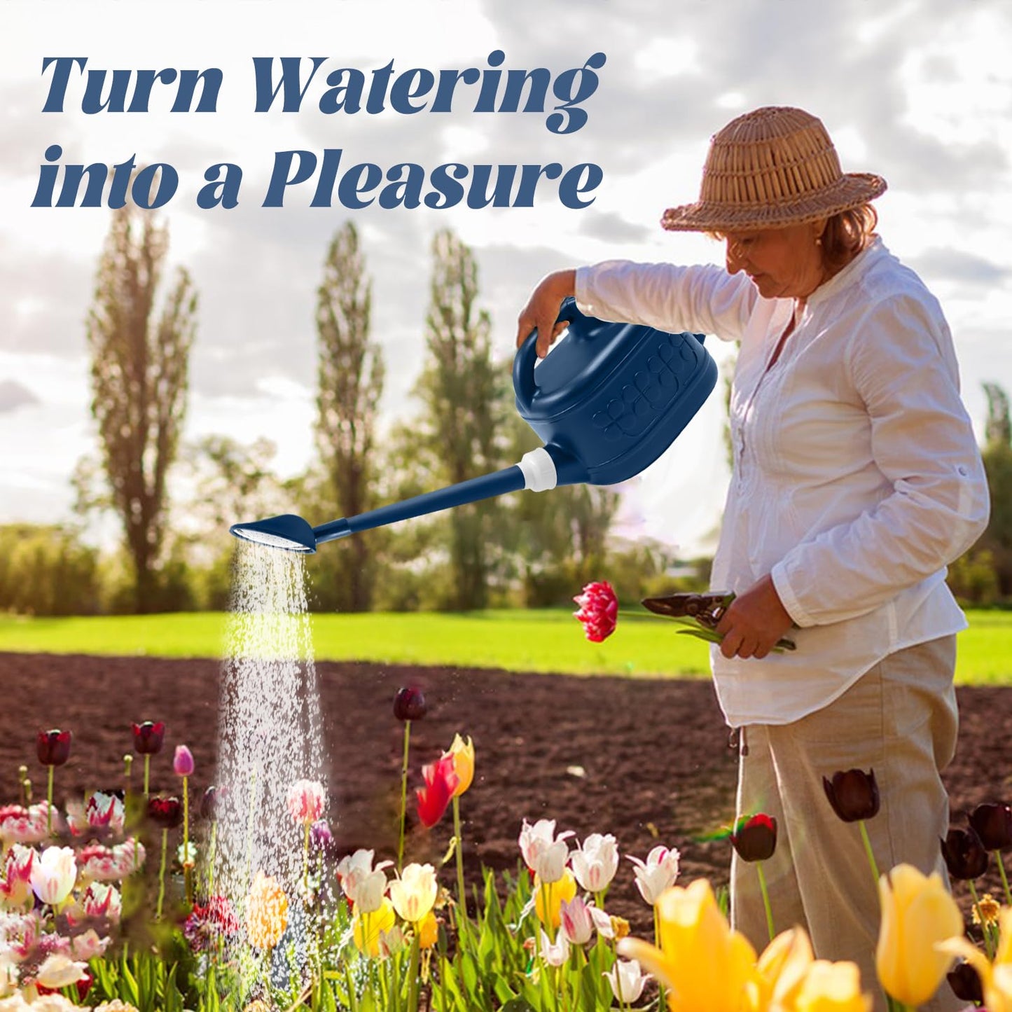1 Gallon Watering Can, Garden Watering Can Outdoor, Plant Water Can with Removable Long Spout and Stainless Steel Sprinkler Head, Plastic Indoor Watering Cans for Gardening Flower Plants