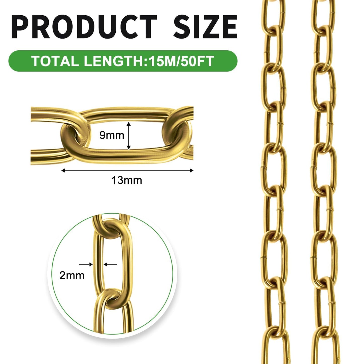 50 ft 1/12" Metal Hanging Chains Gold Bronze Decorative Chain Fixture Chain Brass Chains for Hanging Light Fixture, Chandelier, Flowerpots (2mm 50ft)