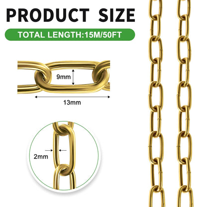 50 ft 1/12" Metal Hanging Chains Gold Bronze Decorative Chain Fixture Chain Brass Chains for Hanging Light Fixture, Chandelier, Flowerpots (2mm 50ft)
