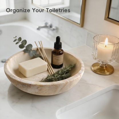 SZGYCSM Travertine Bowl,Decorative Bowl Modern Key Bowl for Entryway Table, Pedestal Bowls for Dining Table Center,Living Room, Kitchen Decor Modern Home Decor Marble Bowls (7.8 Inch)