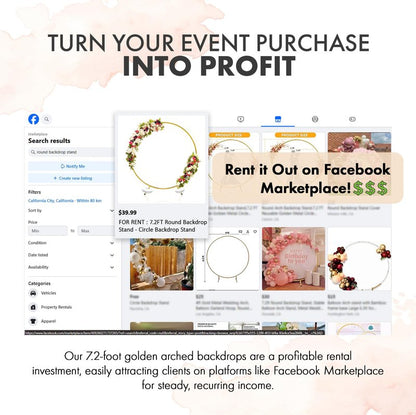 Round Backdrop Stand - Rust Free Iron Made 7.2 Ft Gold Circle Backdrop Stand for Parties, Arch for Balloons - Portable & Easy to Assemble Wedding Arch Frame - Sturdy & Stable, Handles Wind Outdoors