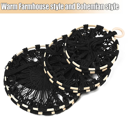 Halidali 3 Tier Hanging Fruit Baskets for Kitchen, Macrame Plant Hanger Cotton Rope Handwoven Hammock Produce Storage Organizer Basket for Plants Holder, Vegetable, Onion, Potato (Black)