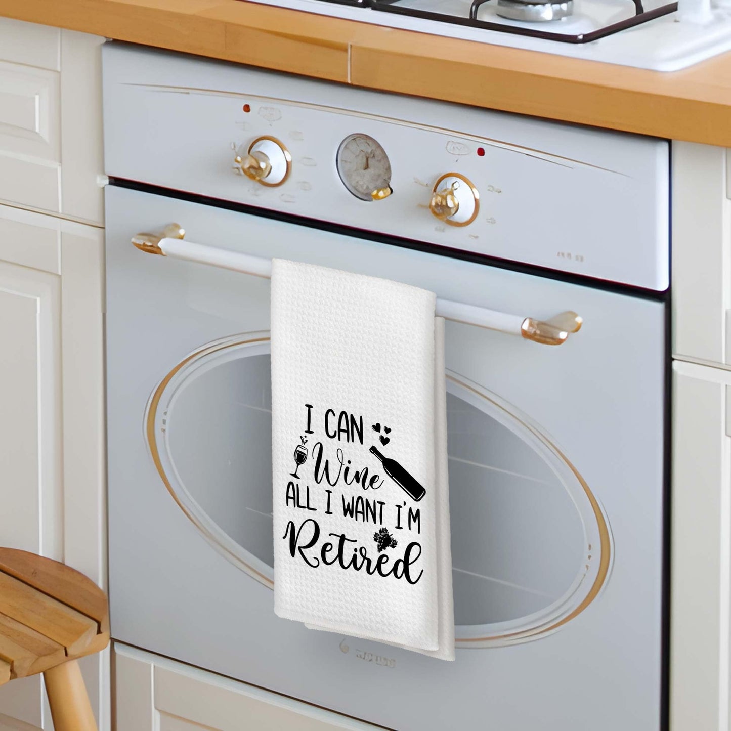 Qskjre Funny Retirement Gifts Kitchen Towels, Retirement Retired Gifts for Women Men, Funny I Can Wine All I Want I'm Retired Decorative Hand Tea Dish Towel for Kitchen Decor, 16x24 Inch
