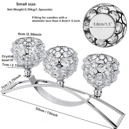 Silver Crystal Candle Holders 3 Arms Unique Bling Tea Lights Candle Holder Coffee Dining Table Centerpiece Table Decorations for Dining Room Mothers Day Christmas Wedding Housewarming Gift