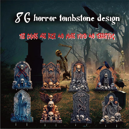 BoGlow Haven 17 Inch Halloween Tombstone Decorations Outdoor - Waterproof Grave Yard Signs with Fiberglass Stakes, Spooky Decor (8-Pack)