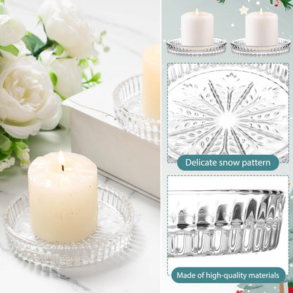 Ferrochef 6 Pcs Round Glass Candle Holder, 3.74 Inch Clear Winter Snowflake Candle Plate Crystal Votive Candles Coasters for Christmas Winter Weddings Party Holiday Birthday Home Table Decor