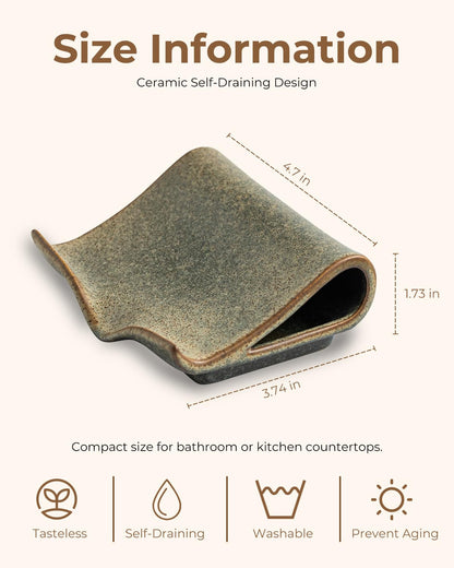 Zoeeker Self-Draining Soap Dish, Ceramic Bar Soap Holder Waterfall Design Soap Saver for Bathroom, Kitchen, Sink, Countertop, Keeps Dry, Variegated Brown Glaze