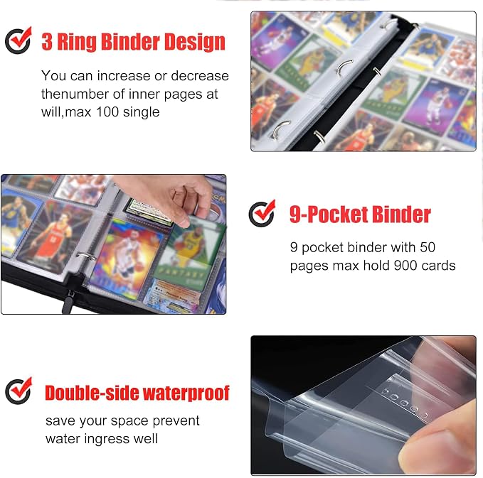 900 Pockets Basketball Card Binder, Trading Card Collector Album with Removable Sleeves, Waterproof Storage Book, Compatible with Sports Cards 2024 2025 2026(laser silver hot stamping)